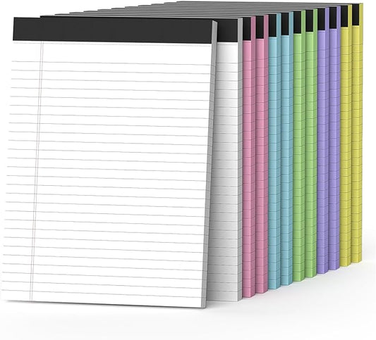 Nichela 12 Pack Colored Legal Pads 8.5" x 11" Note Pads Wide Ruled Lined Paper with Micro-Perforated Writing Notebook 30 Sheets per Pad (360 Total Pages) Notepad for School, Office & Home Supplies
