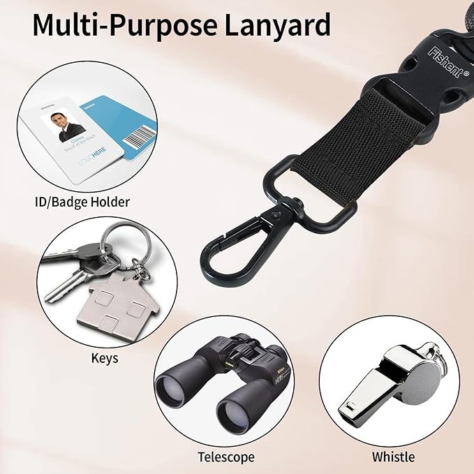 Fishent 2 Pack Breakaway Neck Lanyards for ID Badges, Adjustable Sturdy Round Cord Heavy Duty Key Lanyard with Detachable Buckle for Men Women Car Keys Card Holder
