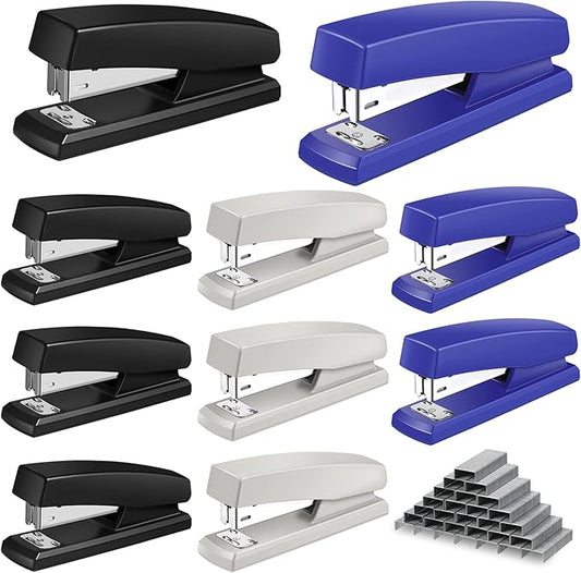 Marspark 10 Pieces Stapler for Desk Staplers Bulk with 6000 Staples Office Stapler 25 Sheet Capacity Staplers Pack for School Office (Black, Blue, White)