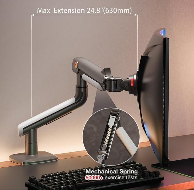 NB Ergonomic Gaming Monitor-Arm for Flat/Ultrawide/Curved Monitors 27'' to 50 inch, Heavy Duty Mount Load up to 18 kg, VESA 75/100 mm Monitor-Mount A5