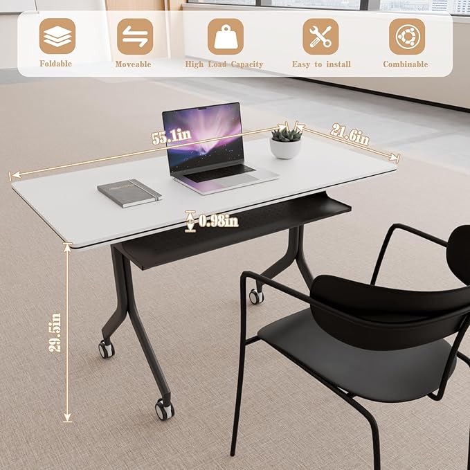 Goakwwuz Conference Room Table, Folding Conference Tables,Thicken Grey Tabletop,Flip Top Wooden Seminar Meeting Room Table for Conference Room Offices (10, Black Drawer, 55.1”)