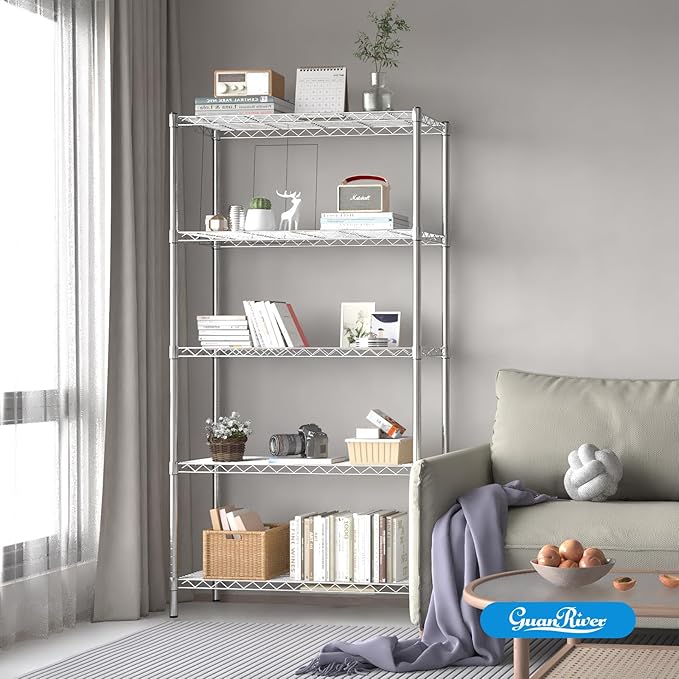 Guan River 5-Shelf Adjustable Metal Shelf Wire Shelving Unit Storage Rack Display Shelf for Office,Kitchen,Bedroom,Bathroom,Laundry,Pantry Basement,Garage(Chrome,36" L x 14" W x 72" H)