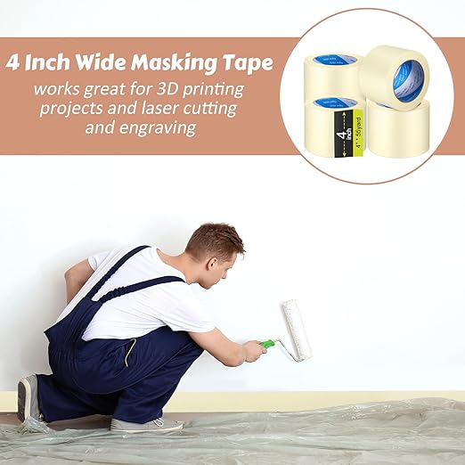 Fainne Masking Tape Bulk General Purpose Masking Painting Tape 55 Yards for Painting Home Office School Stationery Arts Crafts Basic Use, Easy Removal(4 Rolls,4 Inch)