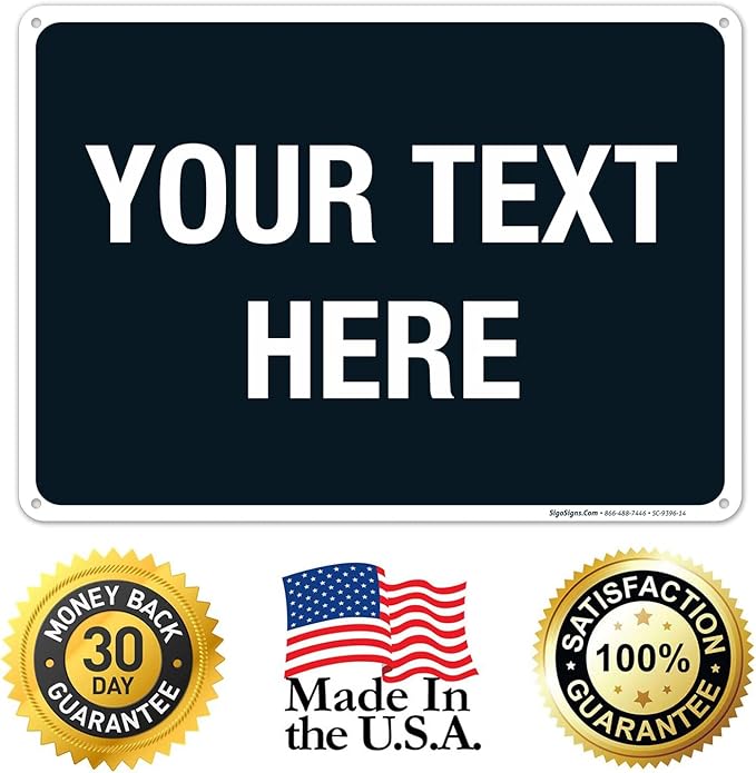 Personalized Custom Black Background Customize for Office, Business, Airbnb, Workplace, Home, Delivery Sign, 10x14 Inches, Rust Free .040 Aluminum, Fade Resistant, Made in USA by Sigo Signs