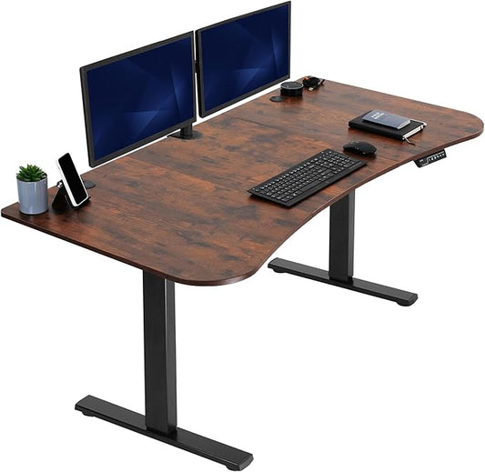 VIVO Electric 63 x 32 in Rustic Standing Desk, Memory Height Adjustment, 1B Series, Holds 220 lbs, Vintage Brown Top Black Frame, DESK-KIT-1B1N
