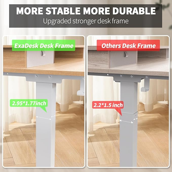 ExaDesk 48 * 30 Inches Electric Standing Widened Desk Adjustable Height with 4 Drawers, Double Storage Shelves, Home Office Workstation Sit Stand up Desk (Nature)