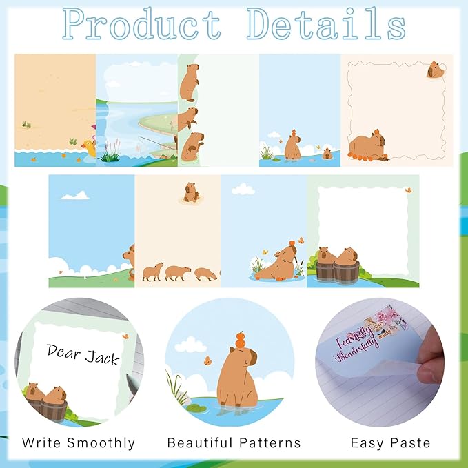 Lovarywow Capybara Sticky Notes Gifts - 9Pack Cute Sticky Notes 3x3 Funny Gifts for Capybara Lovers Cartoon Notepads Animals Post Pads for Women Men Office School Supplies 450 Sheets