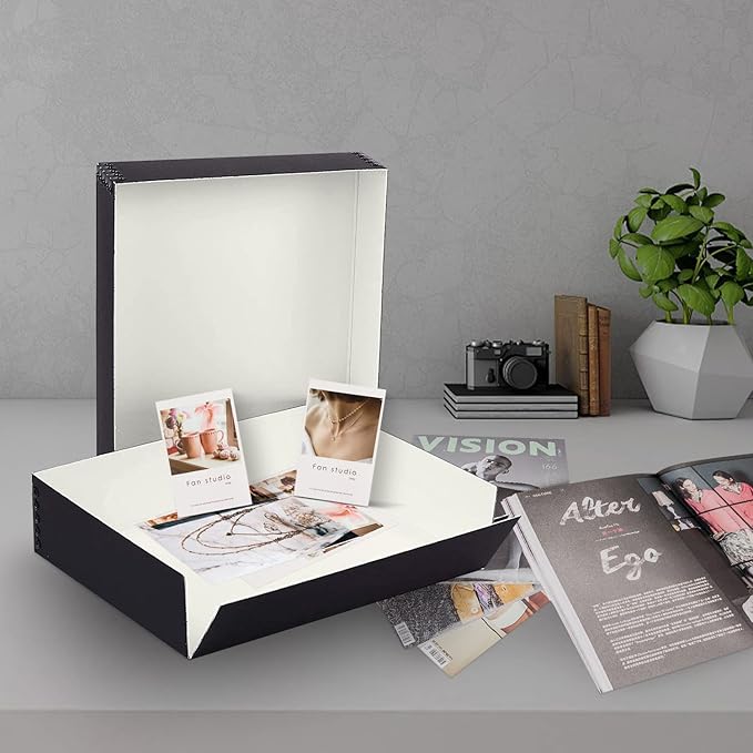 Lineco, 9x12x3 Museum Storage Box, Removable Lid and Drop Front Design. Archival Acid-Free with Metal Edge. Storing for Photos, Documents, Prints, DIY, Black