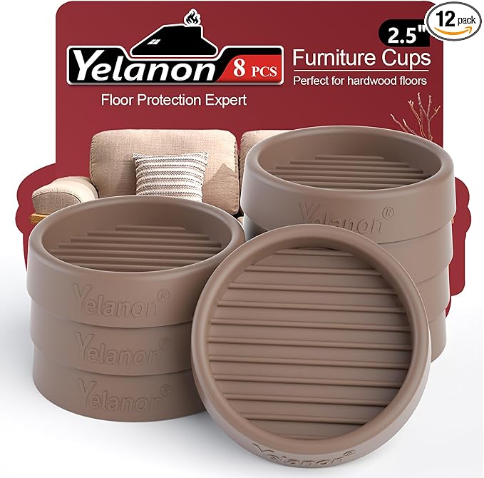 Yelanon 8pcs 2.5" Non Slip Furniture Pads for Hardwood Floors - Anti-Skid Grippers Rubber Feet Floor Protectors Stoppers to Prevent Sliding (Brown)