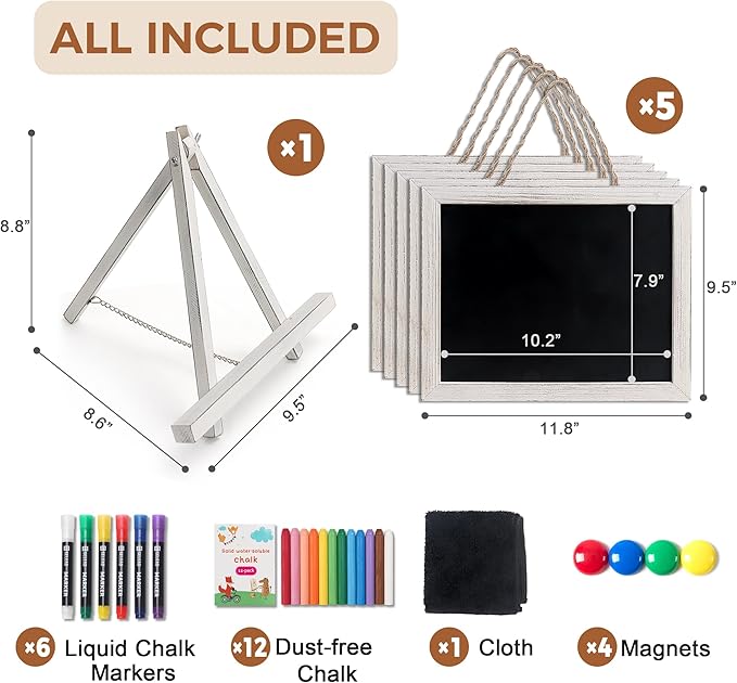 SELEAD 100% Real Wood Frame Small Magnetic Chalkboard Sign with Stand - 5 Pack 10x12 Inch Tabletop/Hanging Decorative Chalk Board, Message Menu Board for Business, Wedding, Event