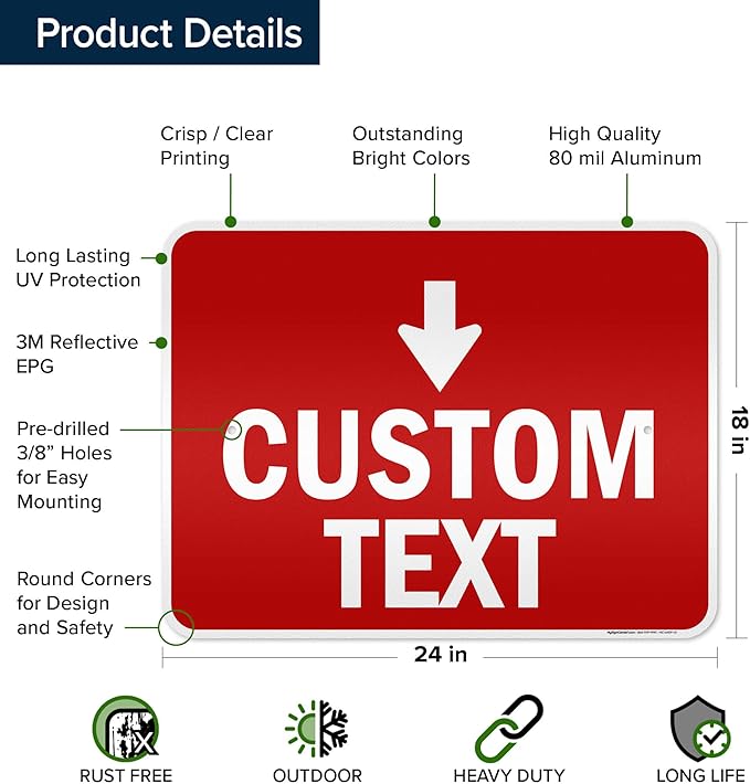 Custom Arrow,Custom Directional Sign, Down Arrow,18x24 Inches, 3M EGP Reflective, Rust Free .080 Aluminum, Fade Resistant, Made in USA by My Sign Center