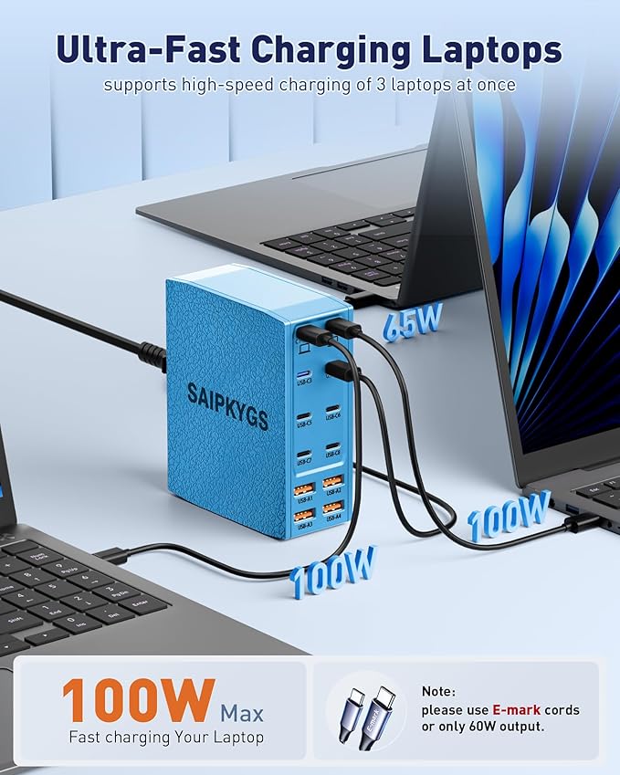 SAIPKYGS USB Charging Station (600W),12-Port USB C Charger Block with Dual 100W PD USB-C Fast Charging Station Hub for MacBook Pro/Air/All iPad Phone 17/16 15/14/13/Pro Max/Samsung Galaxy Note(Blue)