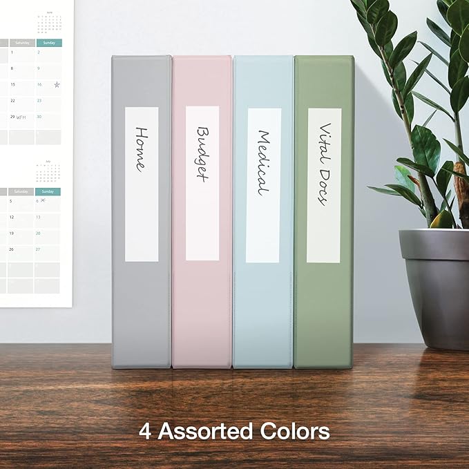 Oxford 3 Ring Binders, Binders for School, 1.5 Inch ONE-Touch Easy Open D Rings, 3-Sided View Binder Covers, Xtralife Hinge, Non-Stick, PVC-Free, Natural Pastels, 375-Sheet Capacity, 4 Pack (79918)