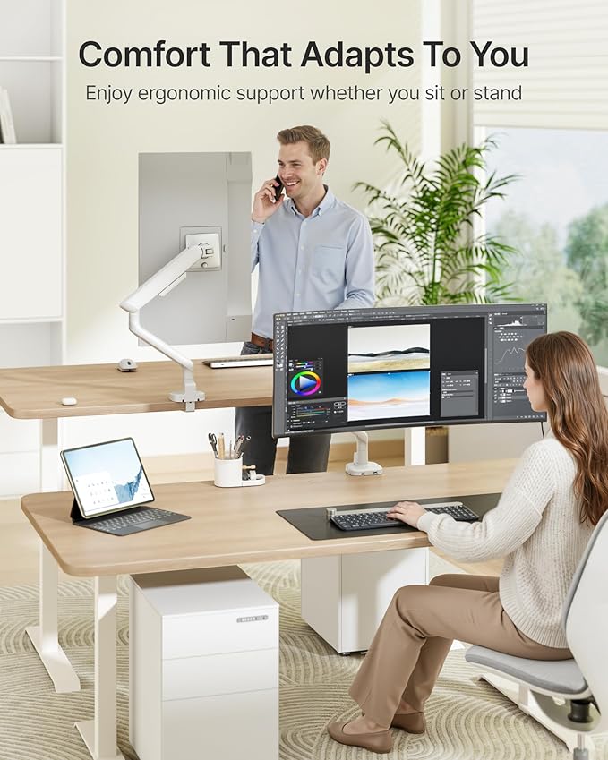 monTEK Single Monitor Arm with USB, Mechanical Spring Monitor Arm for 17-40" Screens, Adjustable Monitors Desk Mount Holds up to 24.2 lbs with C Clamp/Grommet Desk Mount, VESA 75/100mm, MA1011UCWH