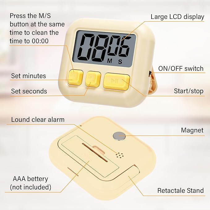 Weewooday 24 Pcs Digital Kitchen Timer Magnetic Timer Bulk On/Off Switch Minute Second Count up Countdown Loud Alarm for Exercise Cook Baking (Candy Green,Eggshell Yellow)