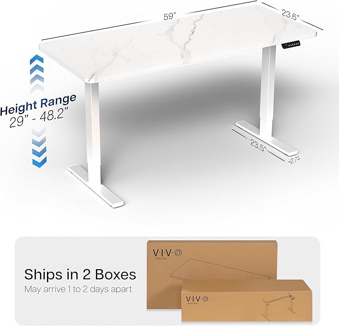 VIVO Electric Dry Erase 60 x 24 in Standing Desk, Memory Height Adjustment, 1B Series, Holds 220 lbs, White Marble Pattern Top, White Frame, DESK-KIT-1W6WM