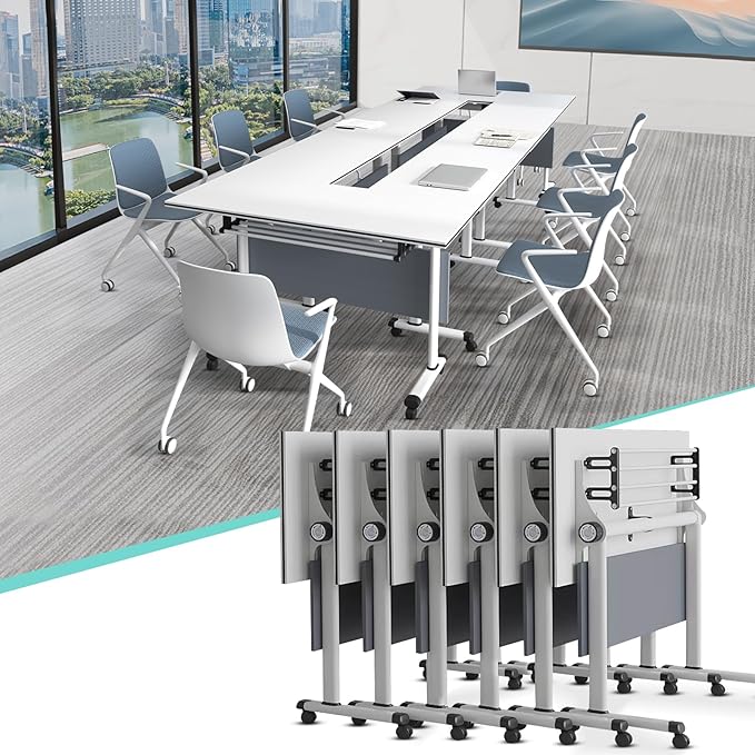 JEHUJD Conference Table,55.1''Folding Conference Room Table for 4-12 People,Mobile Flip Top MeetingTraining Table with Different Coulor and Styles for Offices, Classrooms,Meeting Room (6, B)