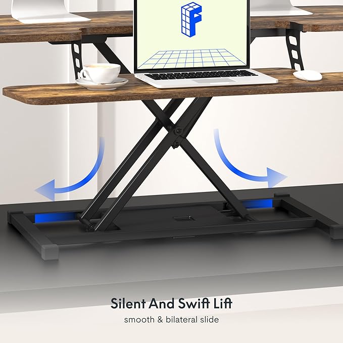 FLXISPOT 40in Standing Desk Converter, Height Adjustable Riser, Manual Lift with Gas Spring Monitor and Laptop Workstation, Rustic Color