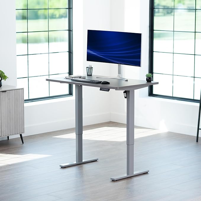 VIVO Electric 48 x 30 in Standing Desk, Memory Height Adjustment, 1B Series, Holds 220 lbs, One-Piece Dark Gray Top, Gray Frame, DESK-KIT-1G5G