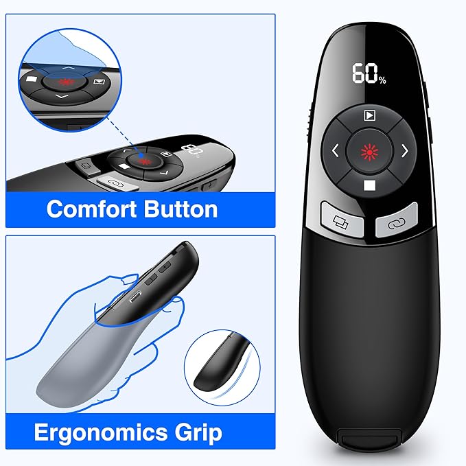 [Timer LCD Display] Rechargeable Presentation Clicker Wireless Presenter Remote w Laser Pointer Long Range Power Point Clicker Slide Clicker for Office Classroom Teacher