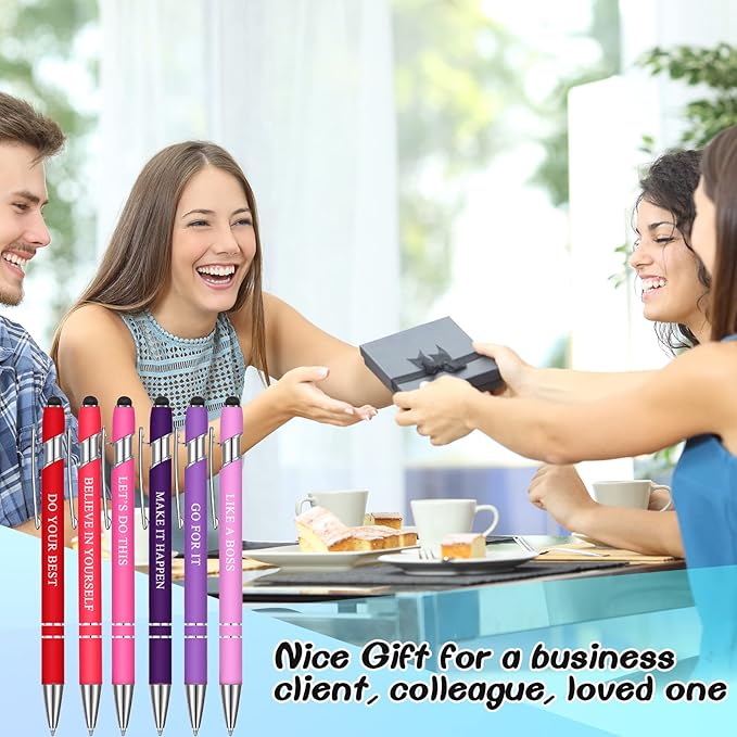 Zonon 12 Pcs Inspirational Pens Bulk Funny Ballpoint Pen with Stylus Tip Motivational Gifts for Valentine's Day Teacher Coworkers Nurse School Office Supplies(Pink Purple Colors,Boss Lady)