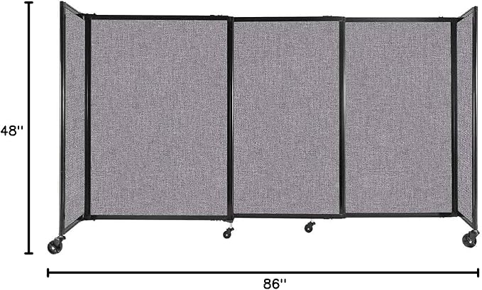 Versare Straightwall Sliding Portable Wall Partition | Freestanding Office Dividers | Locking Wheels | Temporary Room Separator | 7'2'' Wide x 4' Tall Cloud Gray Fabric Panels