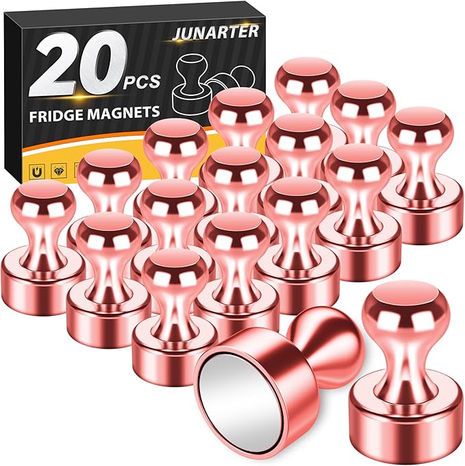 Junarter 20 Pack Magnetic Push Pins, Rose Gold Strong Fridge Magnets, Whiteboard Magnets, Refrigerator Magnets Strong, Dry Erase Board Magnets for Fridge, Whiteboard, Office, Classroom, Kitchen, Map