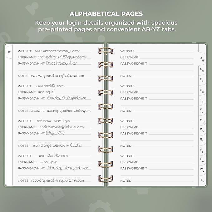 Clever Fox Password Book Spiral – Mini Internet Address & Password Organizer with Laminated Alphabetical Tabs – Small Password Keeper Journal – Hardcover, Pocket Size, 4.7x5.7” (Cypress)
