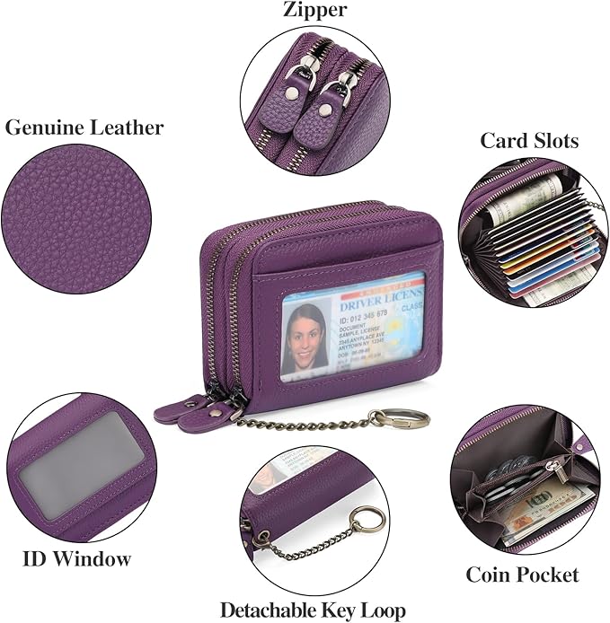GOIACII Small Genuine Leather Wallet for Women, RFID Blocking Credit Card Holder Wallet