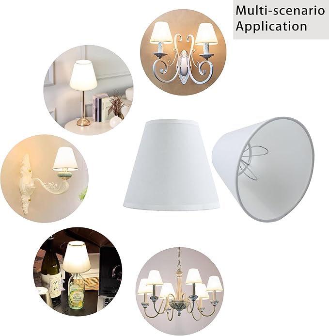 TAaMTYH small lamp shade chandelier shades set of 6，Fabric Lampshade for Wall Lamp，chandelier shades，small table lamps，For Cutting Edge bulbs, Clip-on Fitter Lampshade，3" X 6" X 5"
