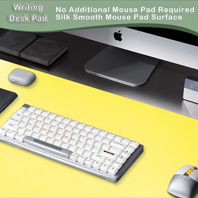 Boutilon Leather Desk Pad Protector,Non-Slip Mouse Pad,Laptop Desk Pad,Office Mouse Mat,Waterproof Leather Desk Blotter,Desk Writing Pad for Office and Home (M-Lemon,30"x14")