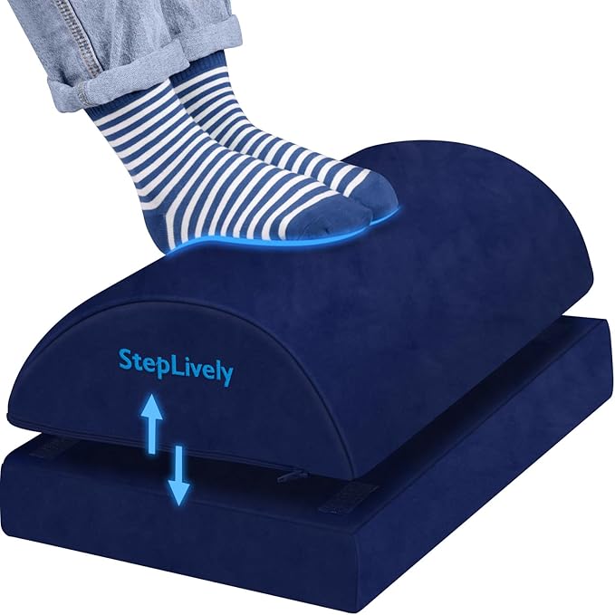 StepLively Foot Rest for Under Desk at Work, Comfortable Foot Stool with 2 Adjustable Heights, Footrest with Washable Cover, for Back & Hip Pain Relief, Suitable for Office, Home and Car (Blue)
