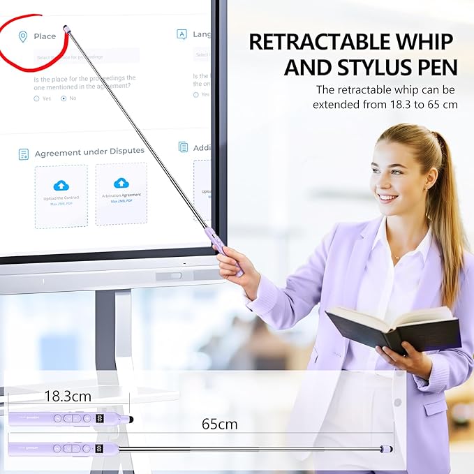 Norwii N21 Bluetooth Presentation Clicker with Telescopic Teaching Pointer, Presentation Remote with Retractable Stick for PowerPiont, Wireless Presenter, Slide Advancer - Purple