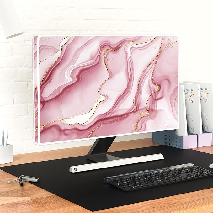 Baocicco Gold Pink Marble Waterproof TV Display Screen Cover 32 Inch TV Accessories Laptop TVs LCD Screen Decoration for Tablet Anti-Static Dustproof Protective for Home Office Dust Cover