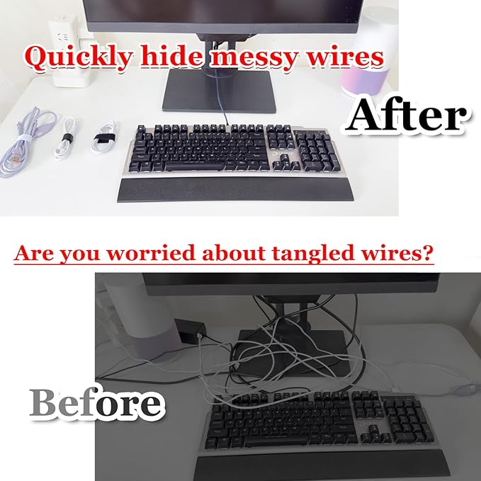 Ulinca Cable Management Under Desk,Up to 15 Cord,Enhanced Wire Holder. Cord Organizer,Reusable Cord Holder Organizer for Cable Hider Clips Under Table, 20 Pair+1 roll of Velcro Ties (Black, 20 Pair)