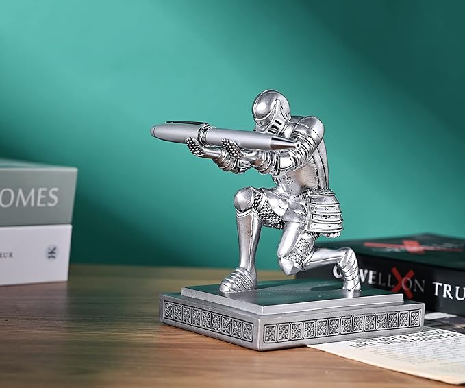 HDMbigmi Knight Pen Holder Pen Stand Desk Organizers and Accessories Resin Pencil Holder as Gift with a Fancy Pen for Office and Home Desk Organizer (Silver)