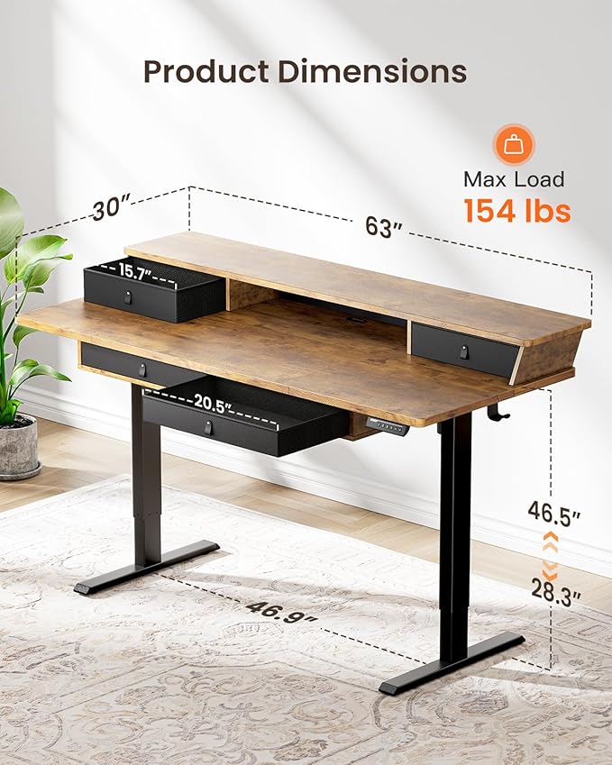 ErGear Electric Standing Desk with 4 Drawers, Height Adjustable Desk with Storage, C-Clamp Mount Compatible, Computer Home Office Table with Cable Management Tray