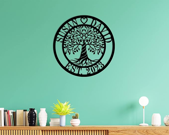 HYTSIGN Personalized Tree of Life Metal Sign, Custom Tree of Life Wall Art, Medium Size, Metal Material, Perfect for Wall Decor, Home Gifts Indoor and Outdoor, Wedding, Anniversary, Couple, Family