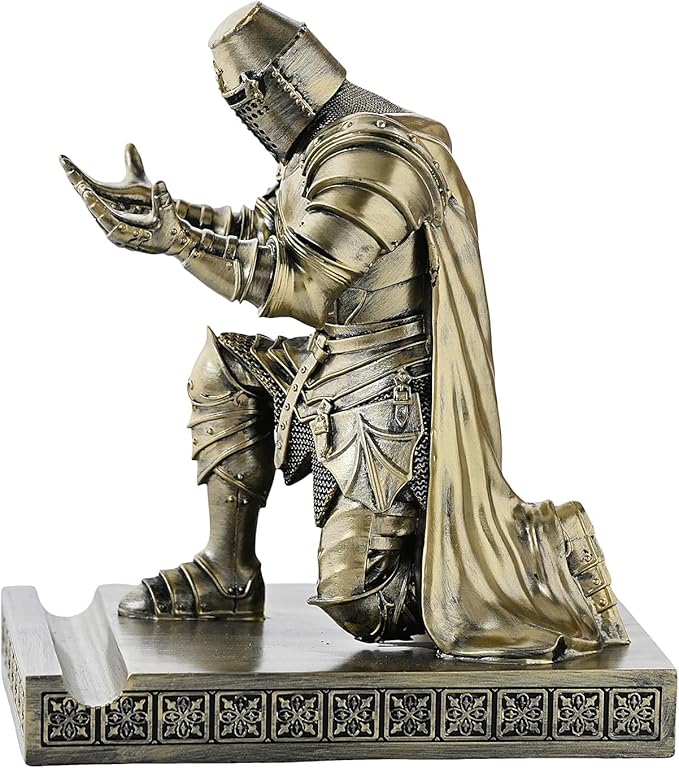 NCQIXIAO Medieval Templar Vanguard Officer Knight Pen Holder Pen Stand Desk Organizers and Accessories Resin Mobile Phone Stand as Gift for Office and Home Desk Organizer (Bronze)