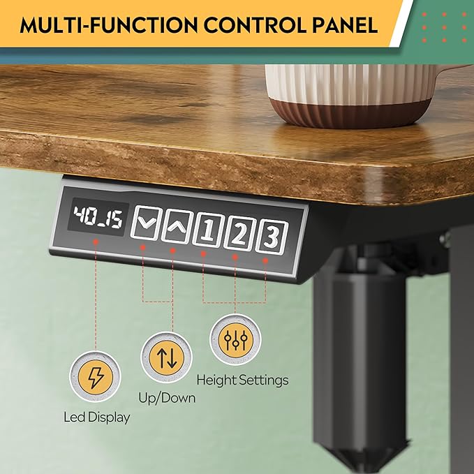 DEVAISE 55×28 Inch Electric Standing Desk with Drawers, Computer Desk with 3 Adjustable Height, Storage Shelf, Built-in USB Outlets and Memory Preset, Sit to Stand Desk for Home Office, Rustic Brown