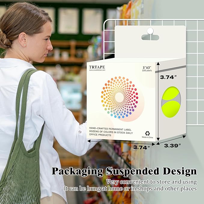3 Inch Round Colored Dot Stickers, 2000 PCS, 4 Rolls in Dispenser Box - Fluorescent Yellow Circle Color Coding Labels Dot Labels for Office, Home, Inventory Organizing
