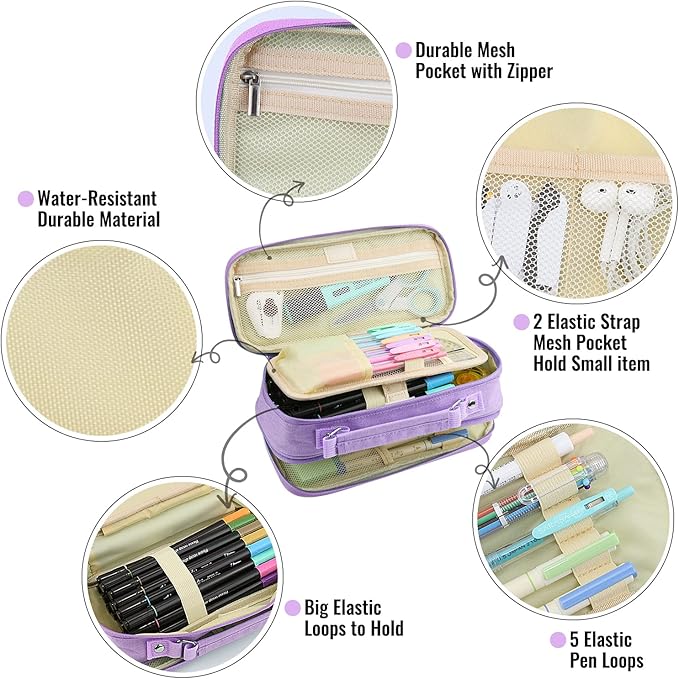 JOINPRO Pencil Case, Large Capacity Pencil Case Organizer; Double Zipper Storage Bag; Big Pencil Pouch for College School Office Teen Girl Boy Men Women Adult
