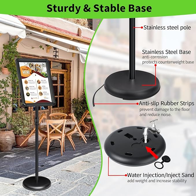 INNOVSIGN 6Pack Adjustable Pedestal Sign Holder - 11''x17'', Floor Standing Poster Stand for Vertical/Horizontal View, Outdoor/Indoor Sign Holders (Black, Round)
