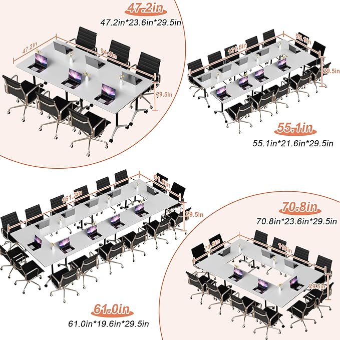 Conference Table Flip Top Mobile Conference Room Tables,Folding Conference Table with Wheels,Large Meeting Training Seminar Table Saving Space for Office Classroom(12A,70.8'')