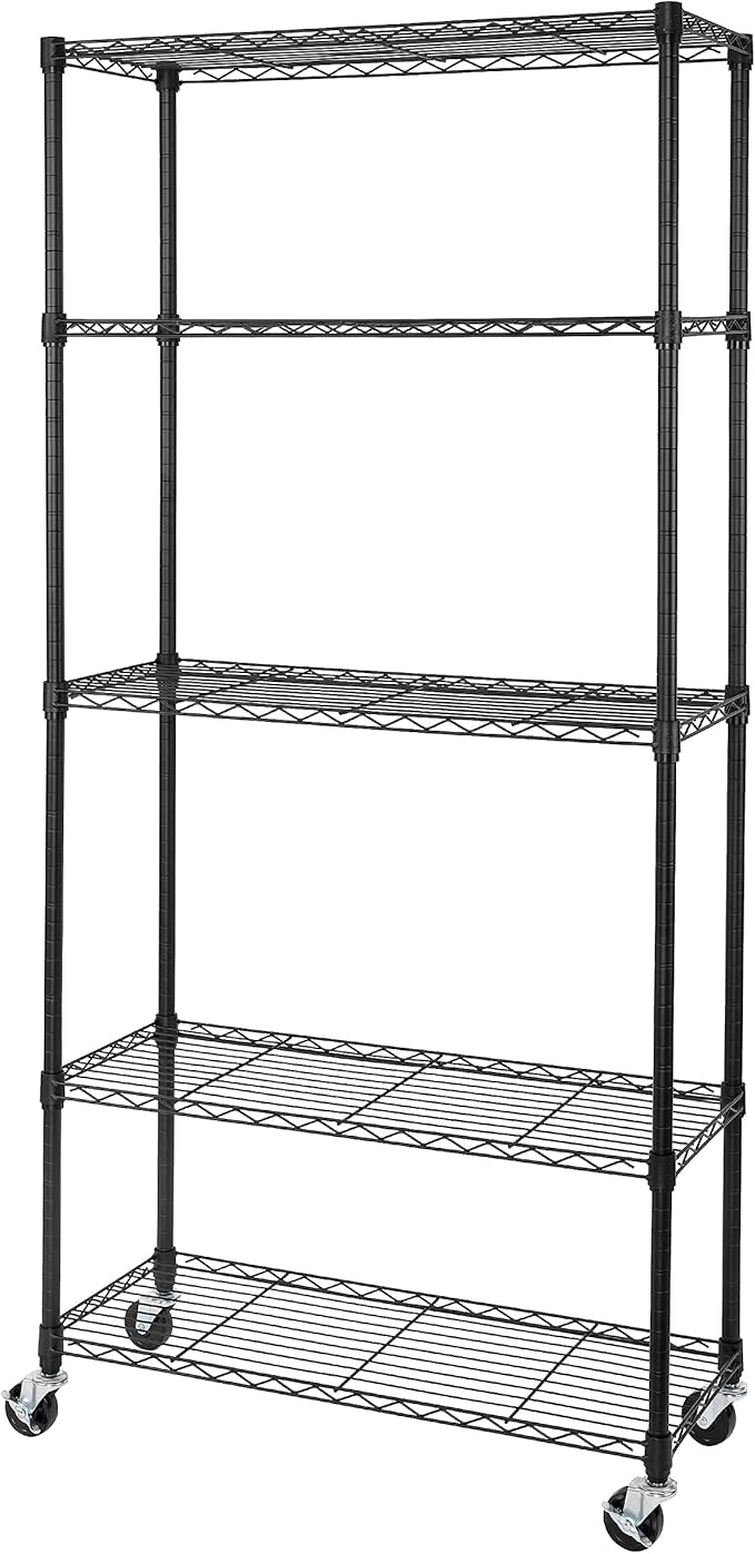 Seville Classics UltraDurable Heavy Duty NSF Solid Steel Wire Rack Storage Unit, Organizer for Garage, Warehouse, Office, Restaurant, Classroom, Kitchen, Black, 5-Tier Shelving, 36" W x 14" D
