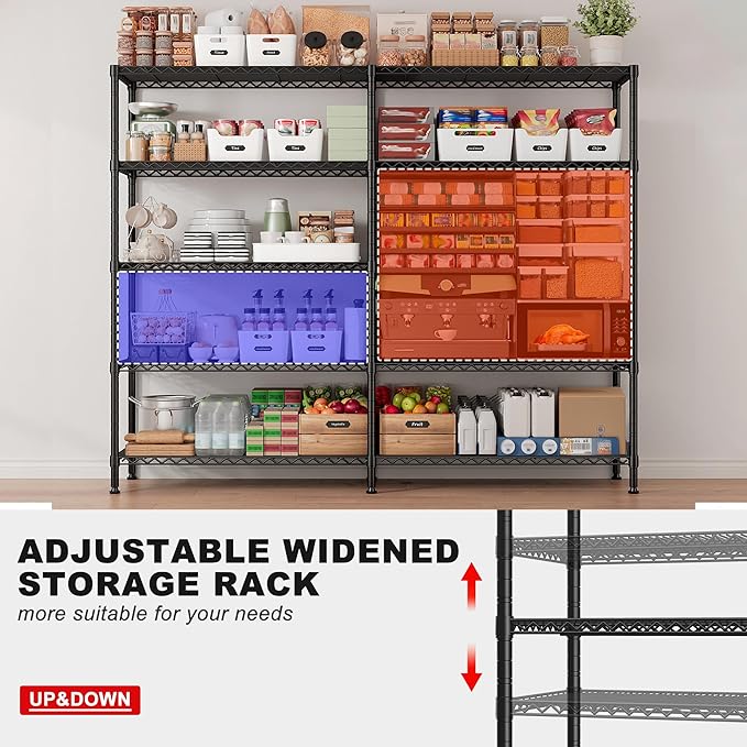 5 Tier Storage Shelves Metal Shelving Unit Load 1500LBS,Adjustable Wire Shelving Pantry Shelves for Storage,Kitchen Shelves Storage Rack for Commercial Garage Shelving Heavy Duty,61.7"W*72.4"H*15.8"D
