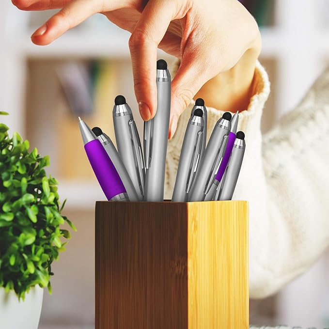 DISCOUNT PROMOS Stylus Ballpoint Pens Set of 10, Bulk Pack - Black Ink, Great for Office, School, Business, Tradeshows, Events - Purple