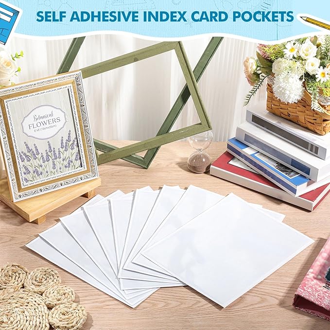 Outus Self Adhesive Shop Ticket Holders Clear Plastic Sleeves Adhesive Pockets Work Order Job Ticket Holders for Home Office Posting Signs(11 x 8.5 Inch,60 Pcs)