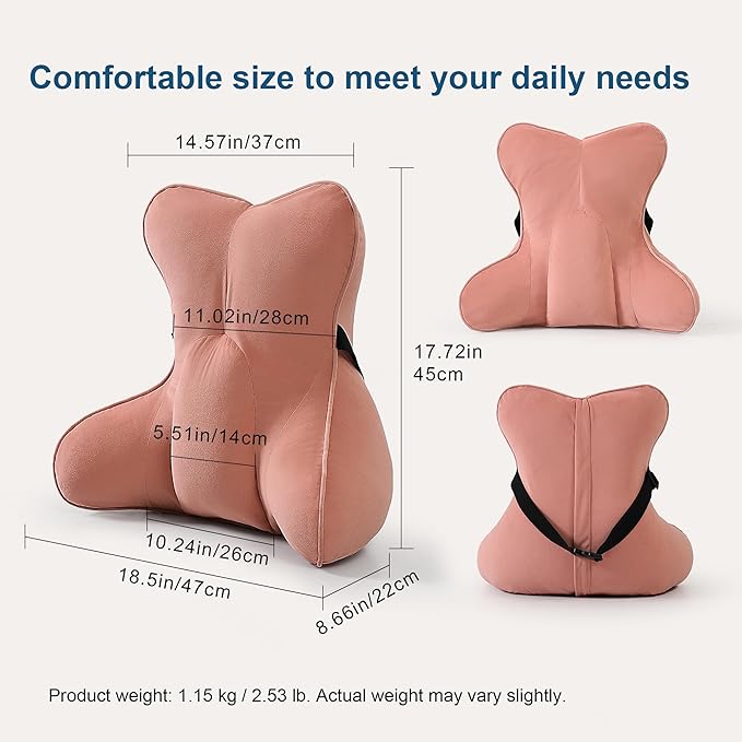 Ailuteie Lumbar Support Pillow(Pat. Pend) for Lower Back Pain Relief – Multi-Functional Ergonomic Lumbar Cushion, Reading Pillow for Office Chair, Car Seat & Sofa,Blush Pink