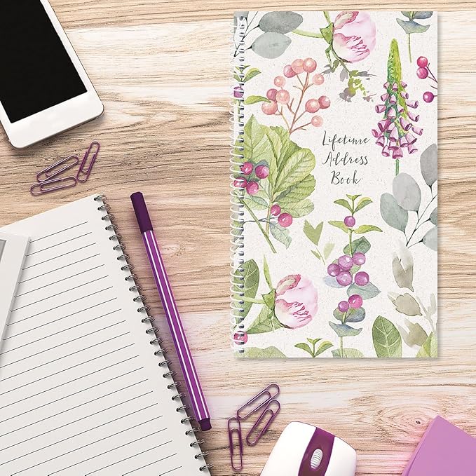 Pale Peony Address Book - 94 Pages; 5" x 8-1/2", Spiral Bound Address Book